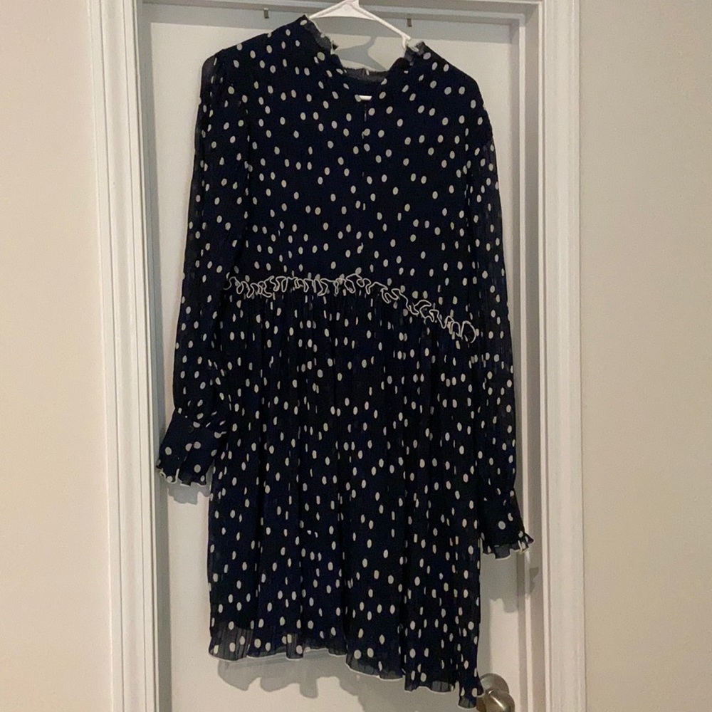 Anthropologie navy polka dotted dress